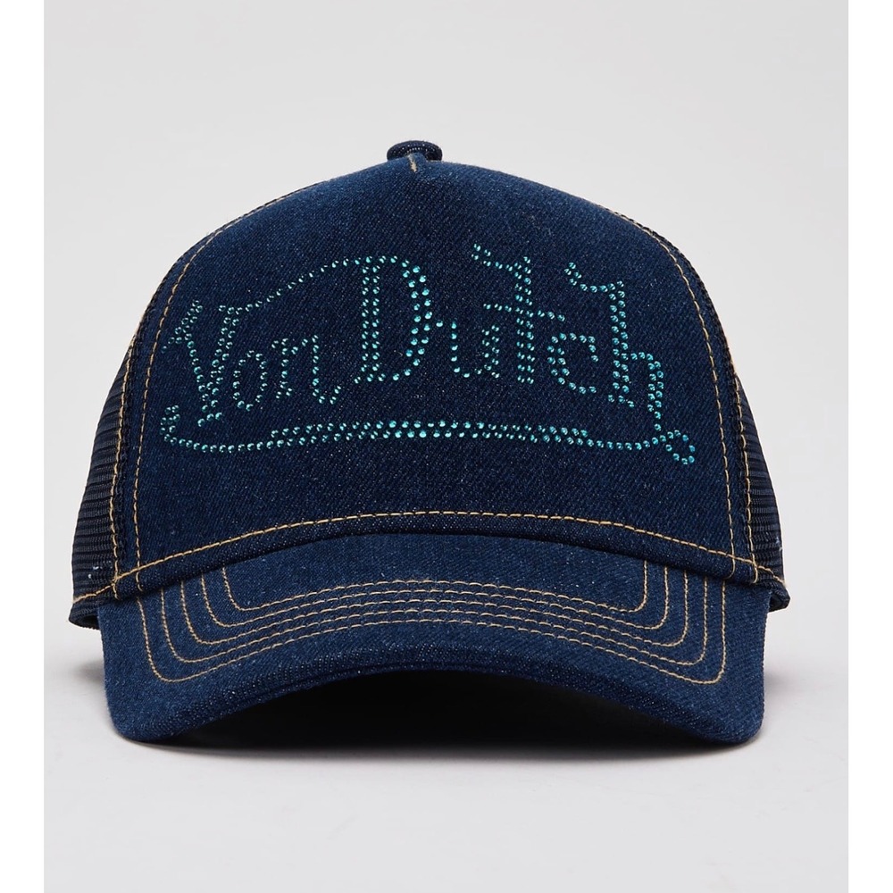NEW Von Dutch Hat Rhinestone Denim Bling Trucker Mesh SnapBack Cap Retro Y2K